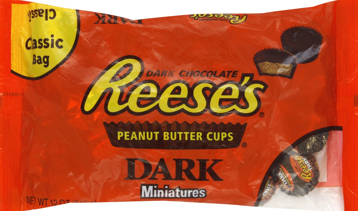 slide 2 of 5, Reese's Dark Chocolate Miniature Peanut Butter Cups, 12 oz