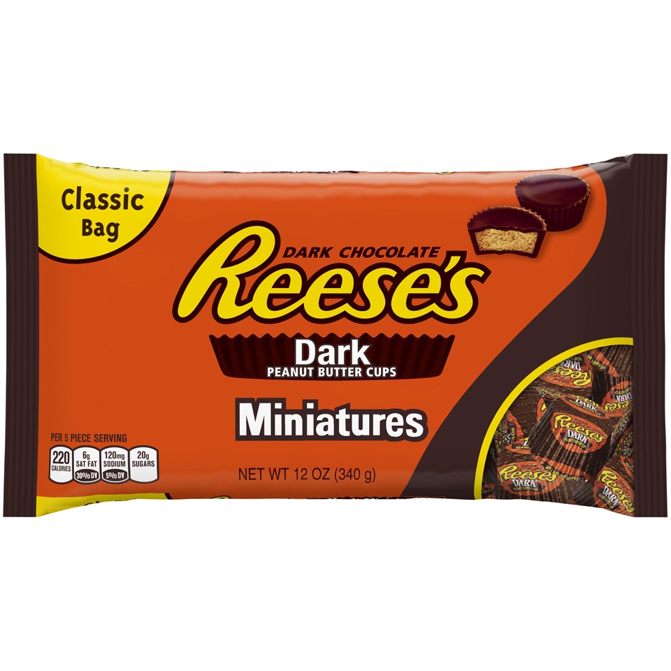 slide 1 of 5, Reese's Dark Chocolate Miniature Peanut Butter Cups, 12 oz