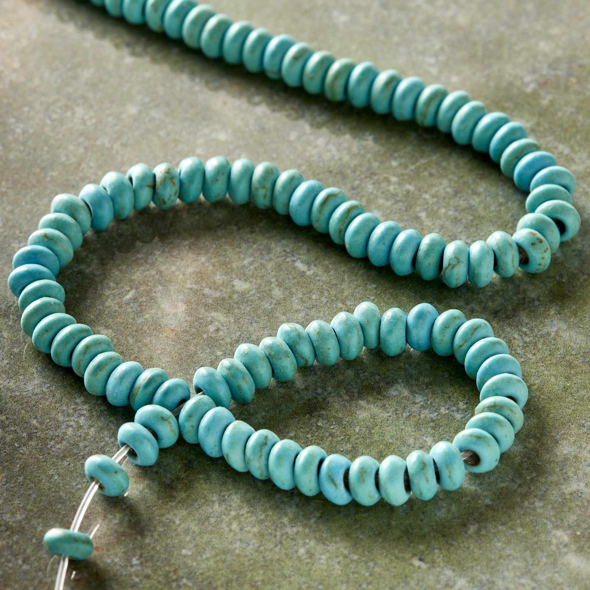 slide 3 of 3, Turquoise Dyed Reconstituted Stone Rondelle Beads, 4mm By Bead Landing, 4 mm