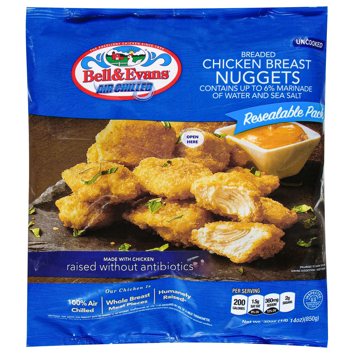 slide 1 of 12, Bell & Evans Air Chilled Breaded Chicken Breast Nuggets, 30 oz