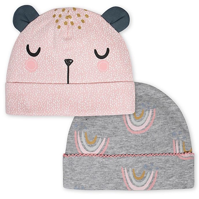 slide 1 of 3, Gerber Newborn Bear Hats - Pink/Grey, 2 ct