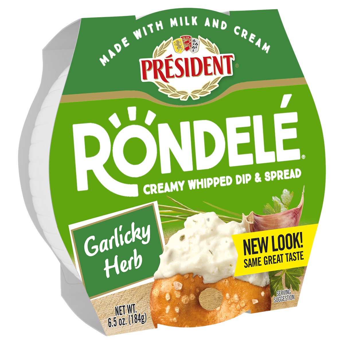 slide 2 of 9, Président Rondele Creamy Whipped Dip & Spread Cheese Garlicky Herb, 6.5 oz, 