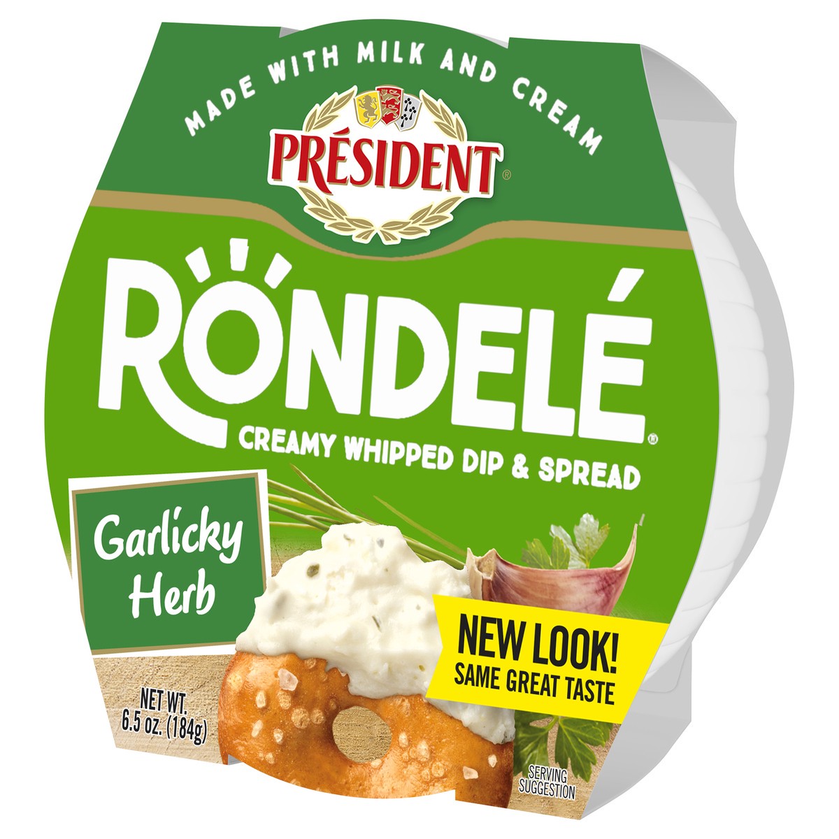 slide 3 of 9, Président Rondele Creamy Whipped Dip & Spread Cheese Garlicky Herb, 6.5 oz, 