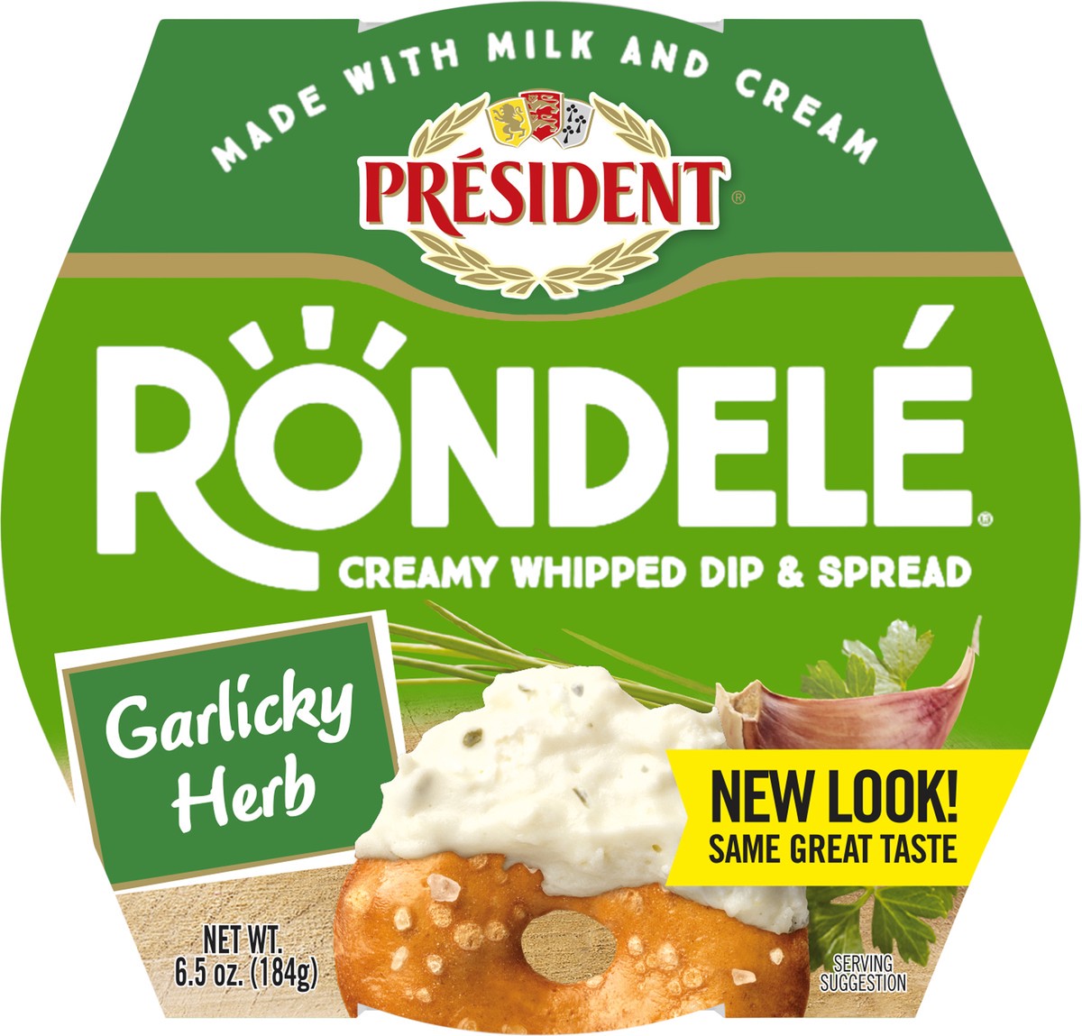 slide 6 of 9, Président Rondele Creamy Whipped Dip & Spread Cheese Garlicky Herb, 6.5 oz, 