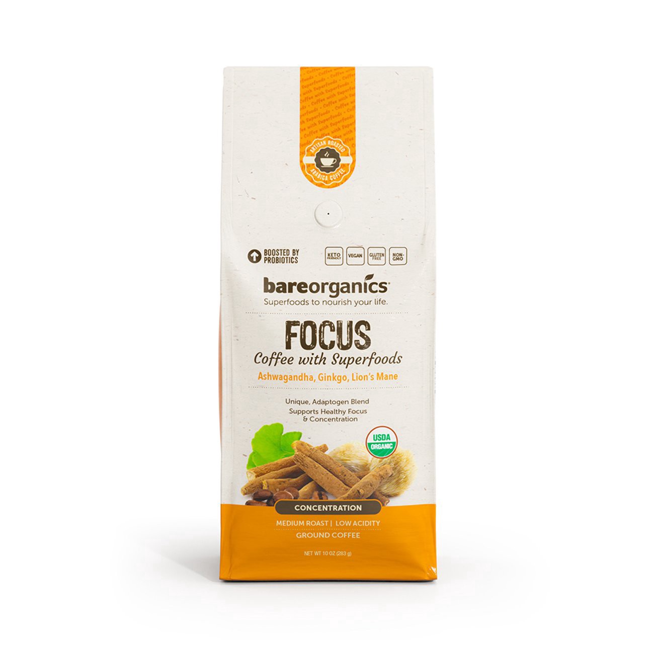 slide 1 of 1, Bare Organics Focus Ground Coffee - 10 oz, 10 oz