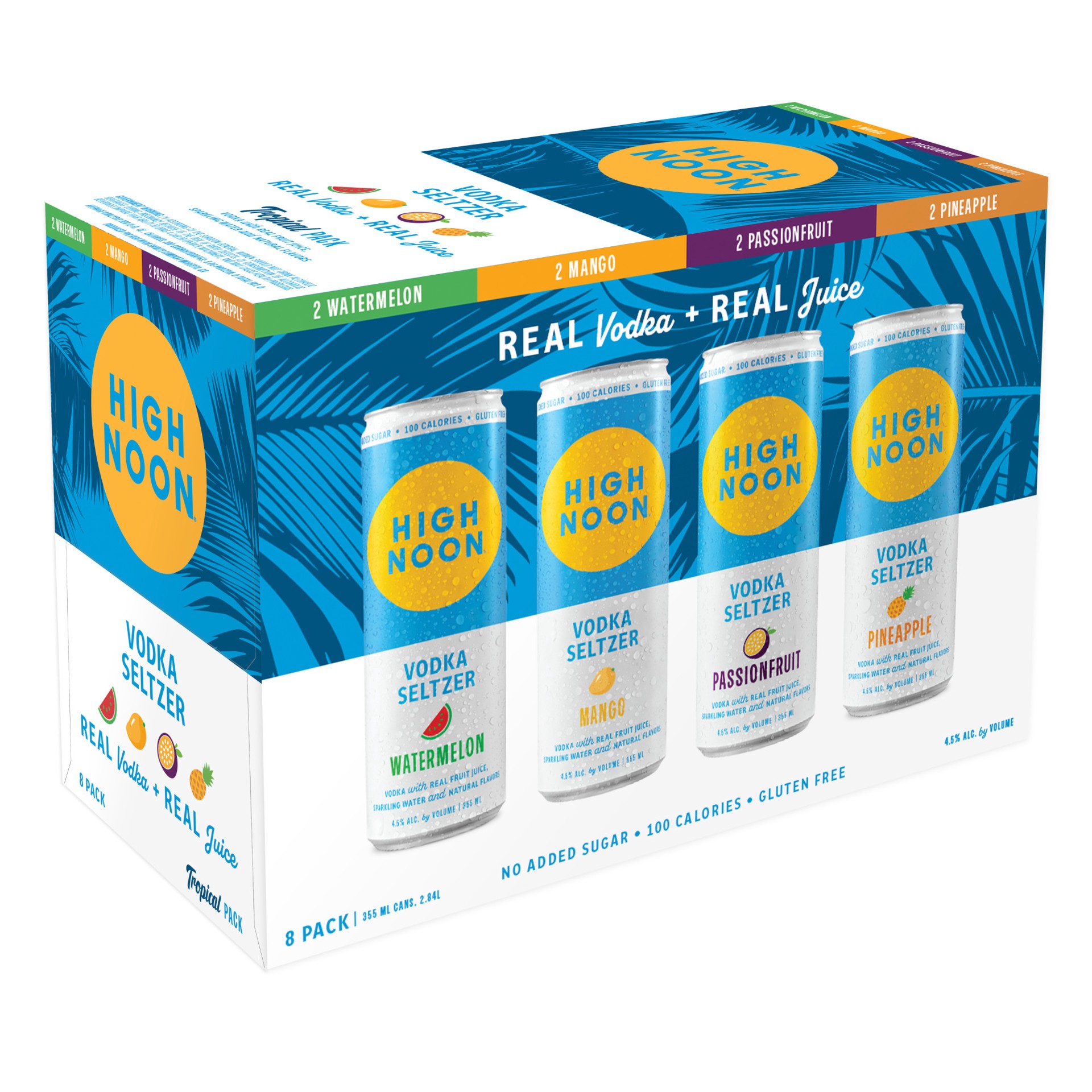 slide 1 of 4, High Noon Tropical Pack Vodka Hard Seltzer Variety Pack 8 355ml Cans, 8 ct, 355 ml