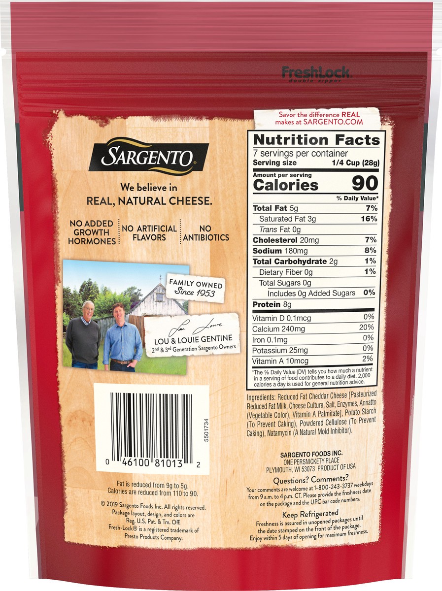 slide 6 of 9, Sargento Shredded Reduced Fat Sharp Natural Cheddar Cheese, 7 oz., 7 oz