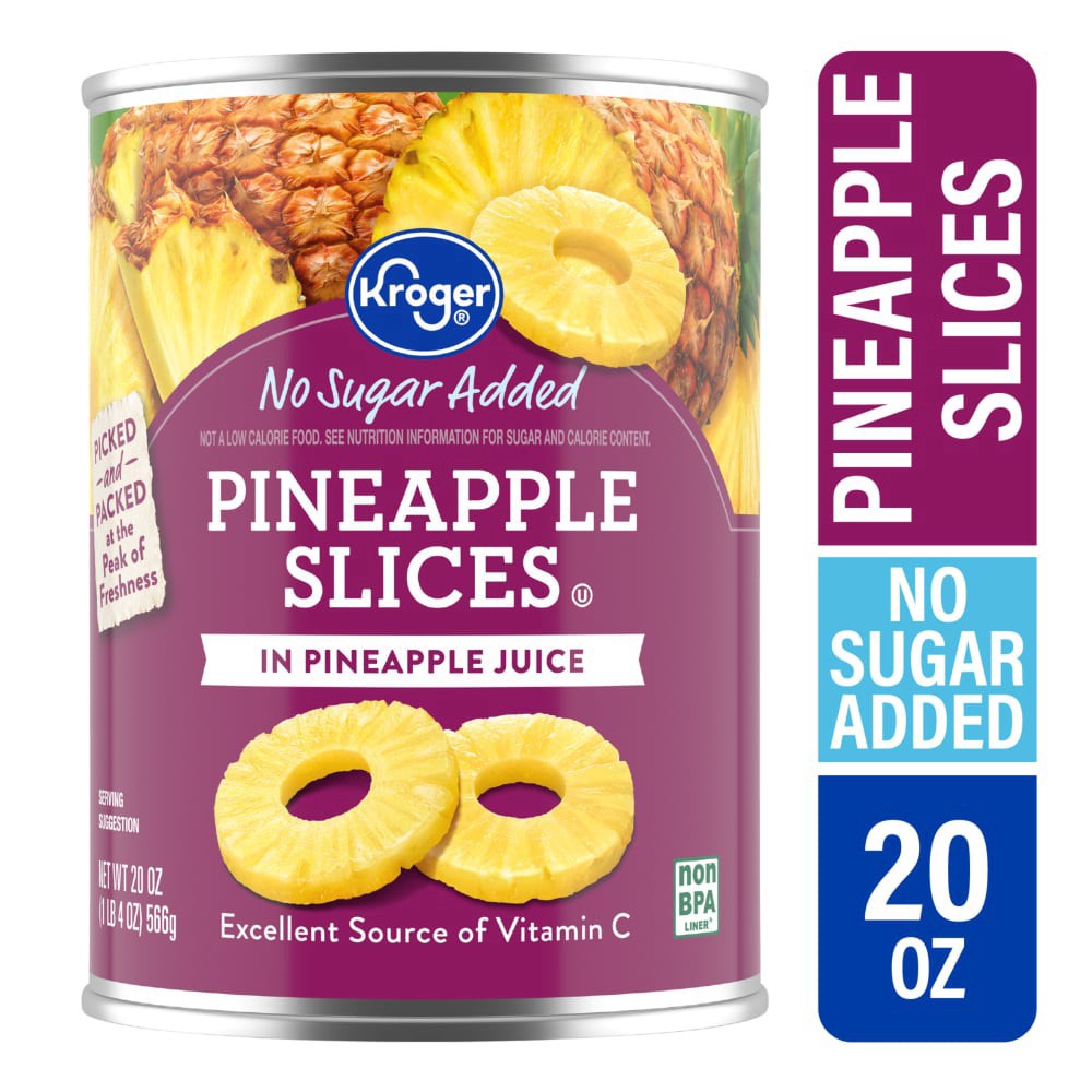 slide 2 of 4, Kroger Canned Pineapple Slices No Sugar Added In Pineapple Juice, 20 oz