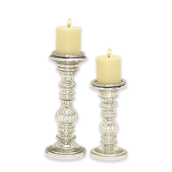 slide 1 of 3, Ridge Road Decor Fluted Glass Candle Holder Set - Silver, 2 ct