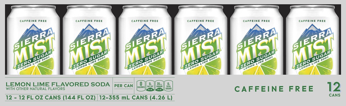 slide 2 of 3, Sierra Mist Zero Sugar Caffeine Free Lemon Lime Flavored Soda 12 ea, 12 ct