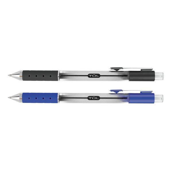 slide 3 of 4, TUL Retractable Gel Pens, Medium Point, 0.7 Mm, Silver Barrel, Black And Blue Inks, Pack Of 4 Pens, 4 ct