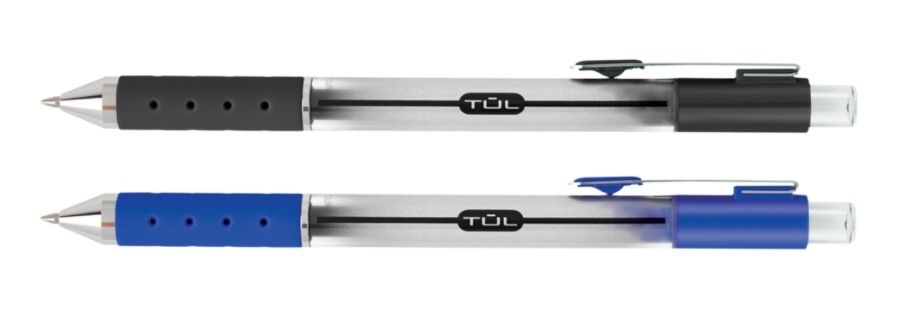 slide 2 of 4, TUL Retractable Gel Pens, Medium Point, 0.7 Mm, Silver Barrel, Black And Blue Inks, Pack Of 4 Pens, 4 ct