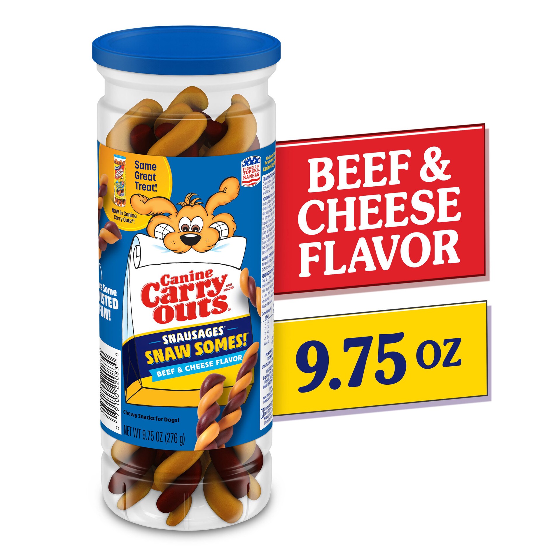 slide 4 of 7, Canine Carry Outs Snausages Snawsomes! Beef and Cheese Flavor Dog Treats, 9.75 oz, 1 ct