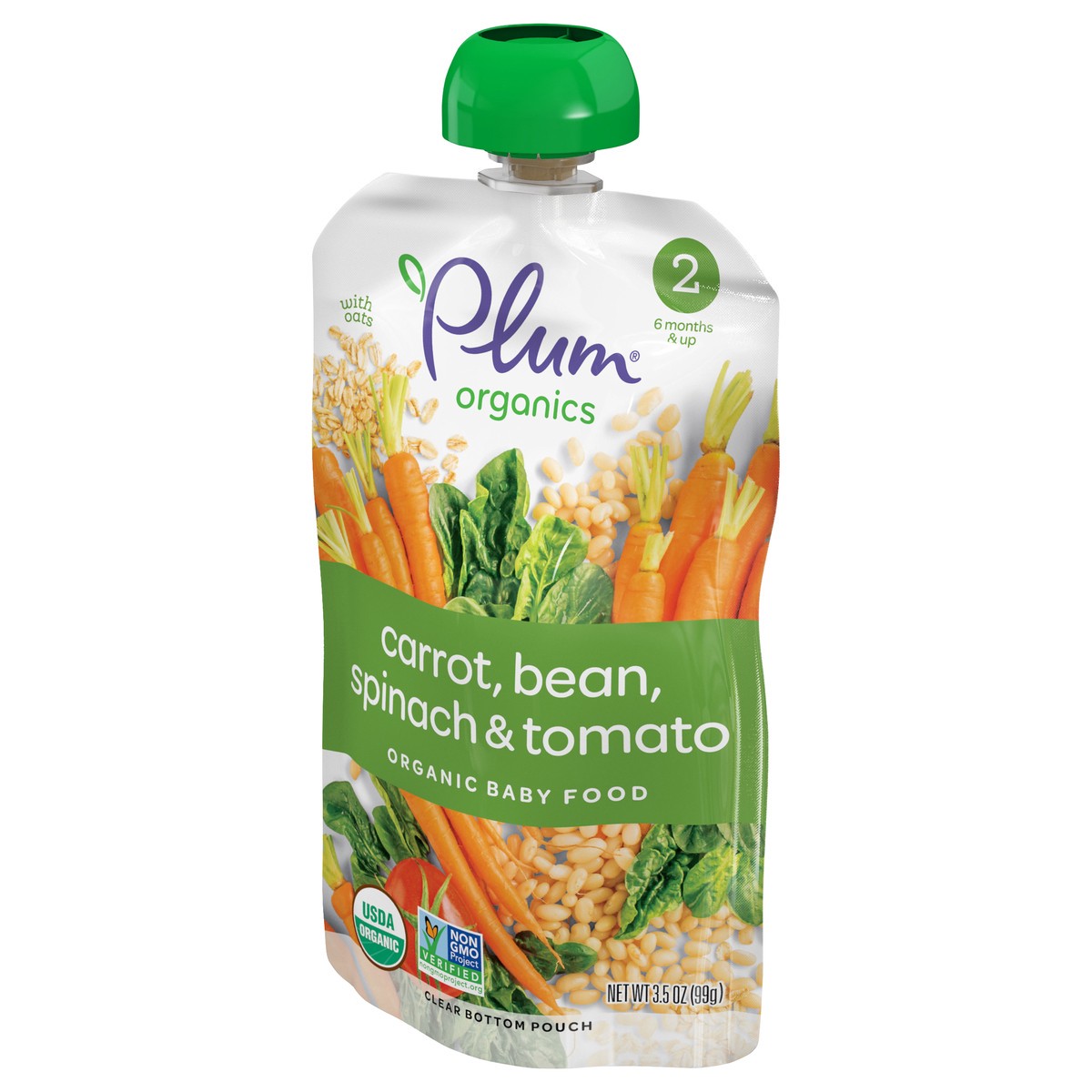 slide 3 of 8, Plum Organics Stage 2 Organic Carrot, Bean, Spinach & Tomato 3.5oz Pouch, 3.5 oz