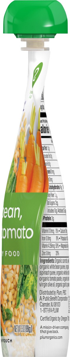 slide 8 of 8, Plum Organics Stage 2 Organic Carrot, Bean, Spinach & Tomato 3.5oz Pouch, 3.5 oz