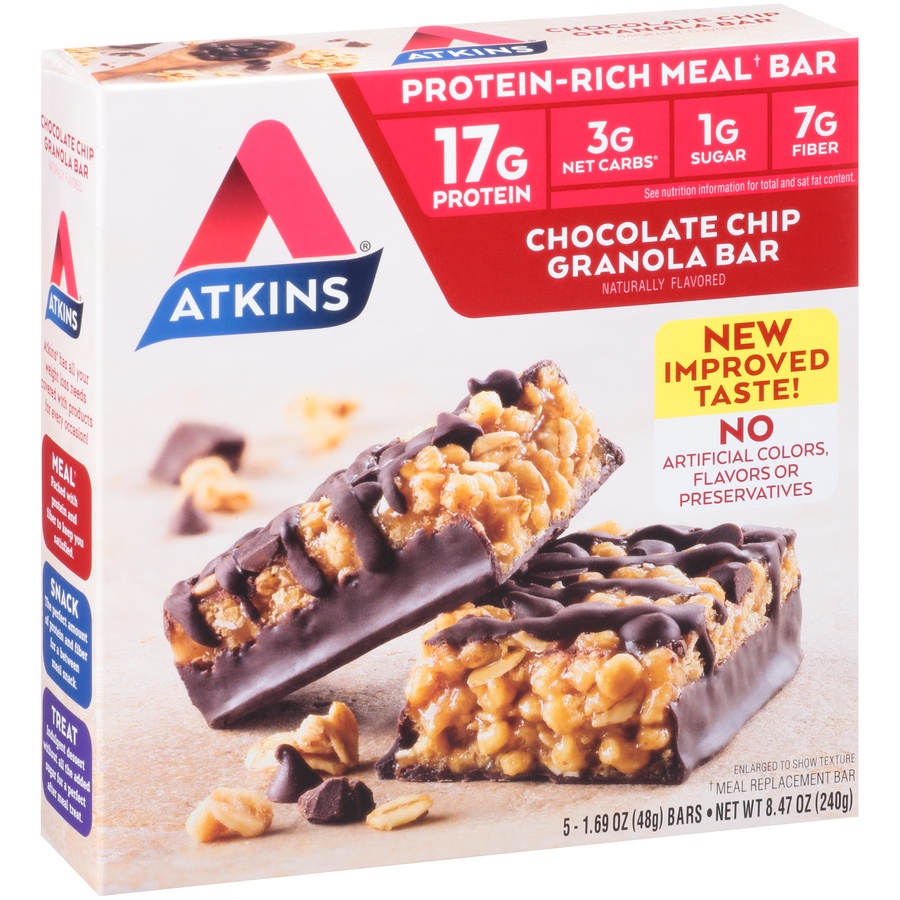 slide 2 of 8, Atkins Chocolate Chip Granola Meal Bar, 5 ct
