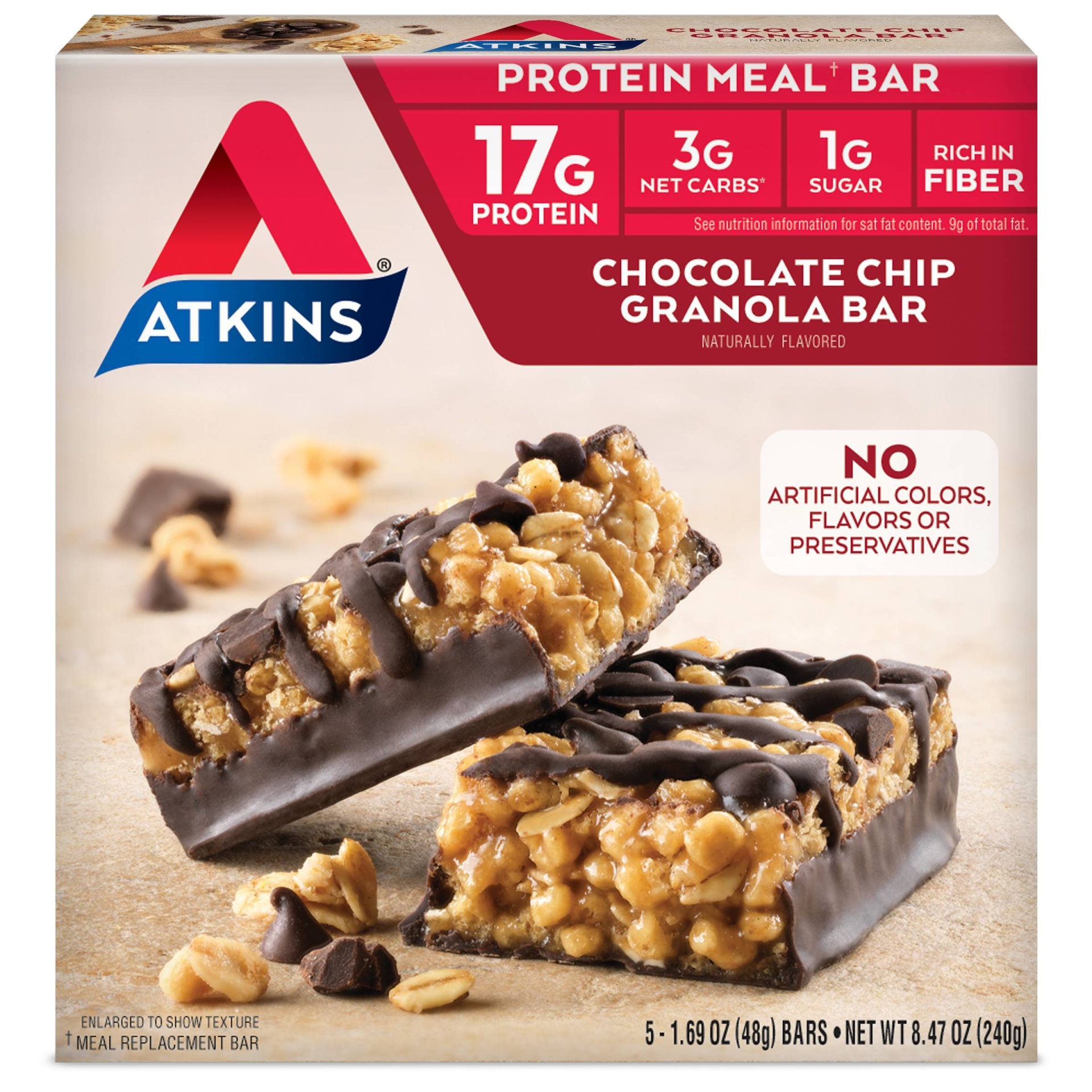 slide 1 of 8, Atkins Chocolate Chip Granola Meal Bar, 5 ct