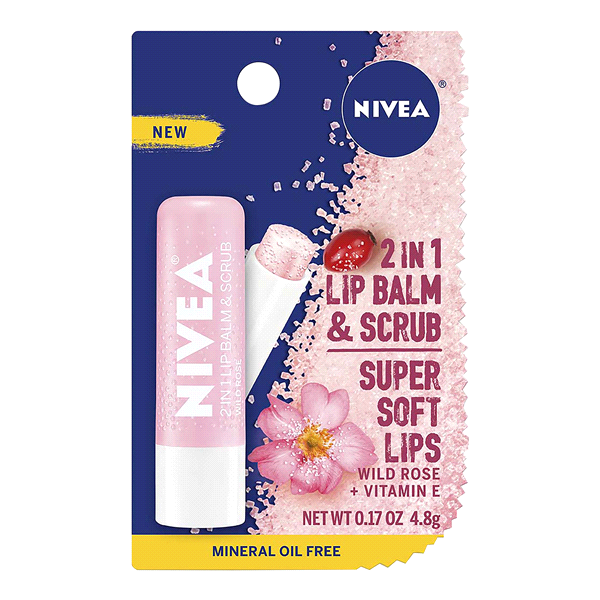 slide 1 of 1, Nivea Lip 2-In-1 Caring Scrub With Rosehip Oil, 0.17 oz