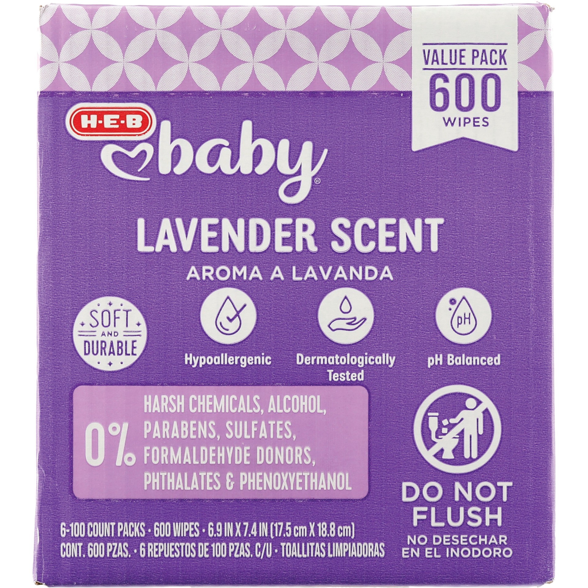 slide 1 of 1, H-E-B Baby Wipes - Lavender, Texas-Size Pack, 600 ct