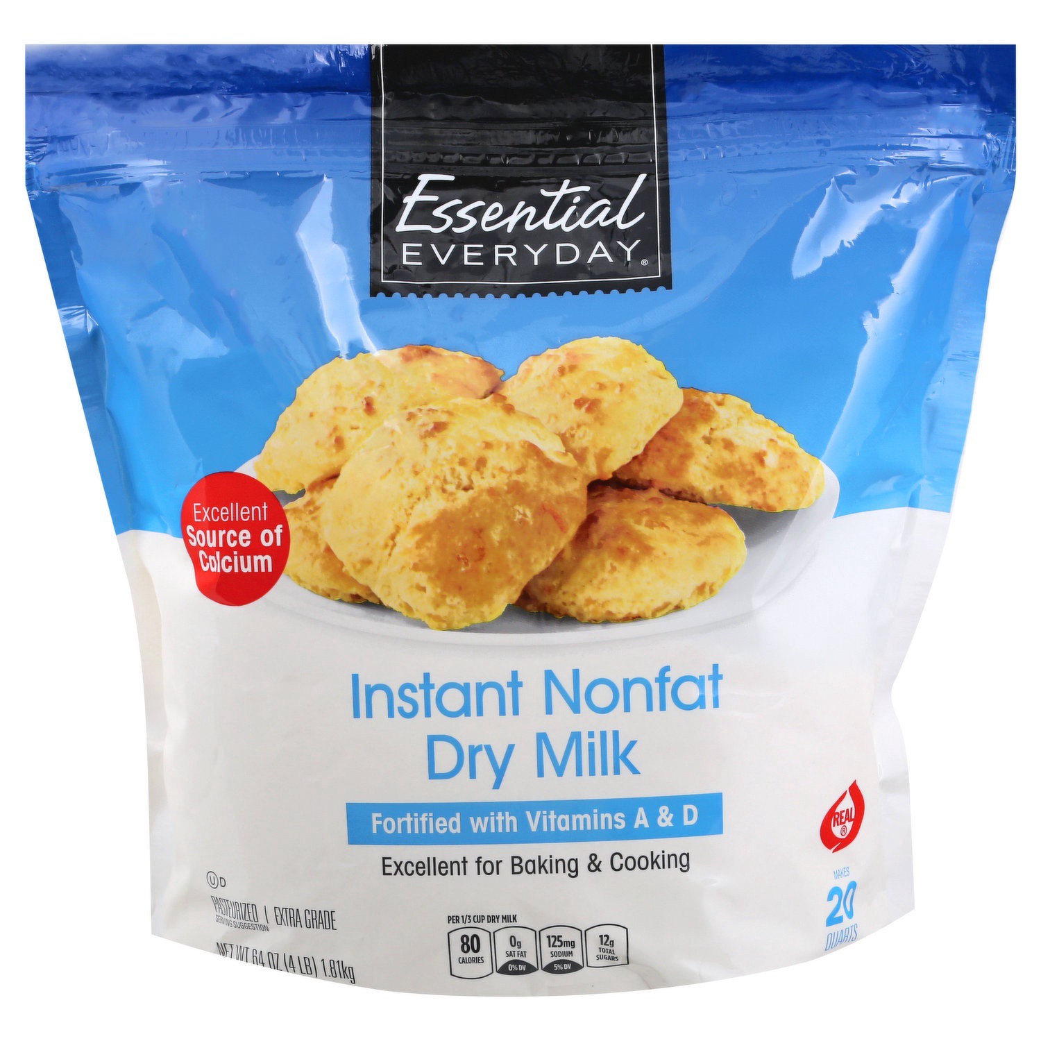 slide 1 of 1, Essential Everyday Dry Milk, Instant, Nonfat, 64 Ounce, 64 oz