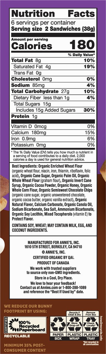 slide 7 of 9, Annie's Organic Graham Sandwich Cookies, S'mores, 12 Count, 8 oz, 8 oz