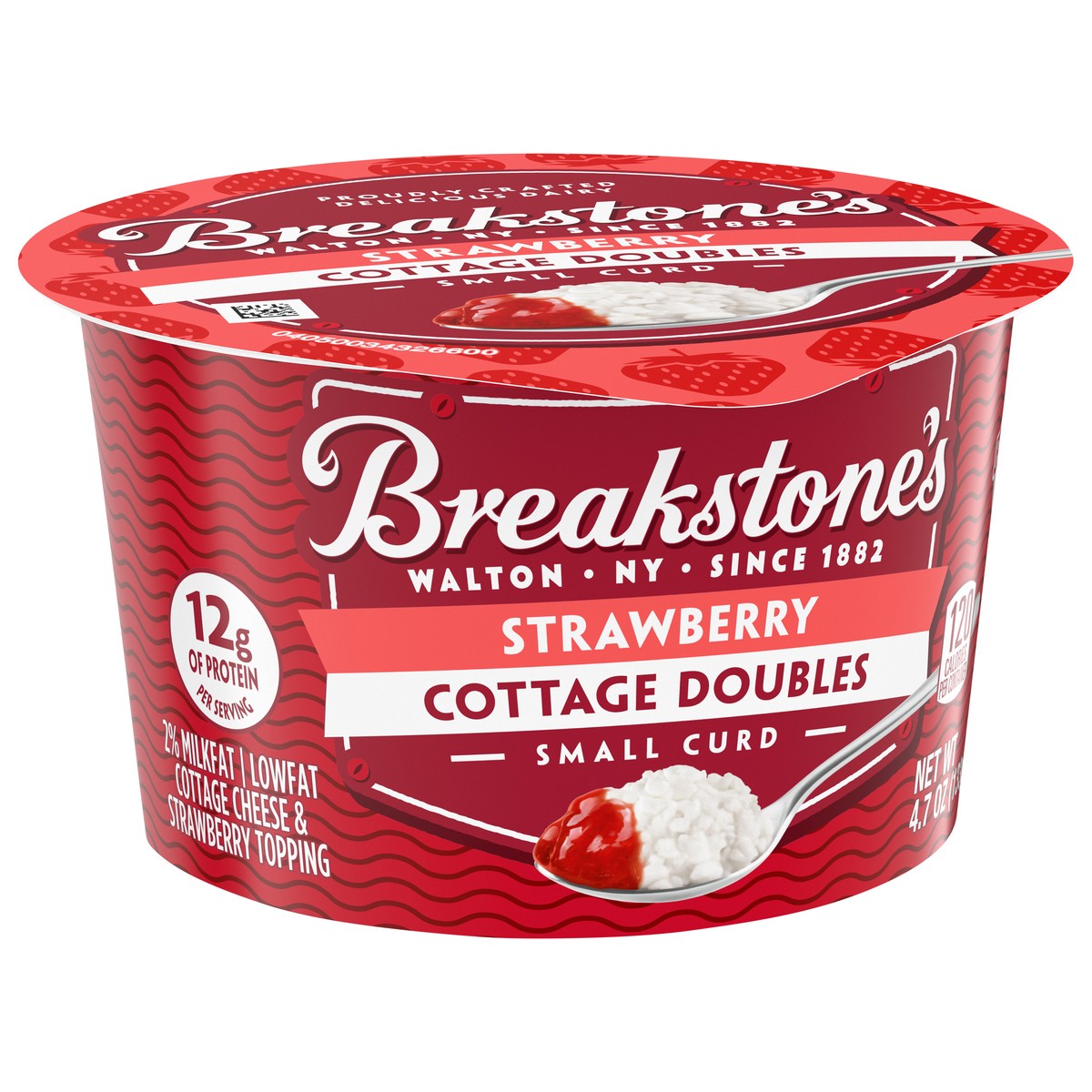 slide 3 of 11, Breakstone's Cottage Doubles Lowfat Cottage Cheese & Strawberry Topping with 2% Milkfat, 4.7 oz Cup, 4.7 oz