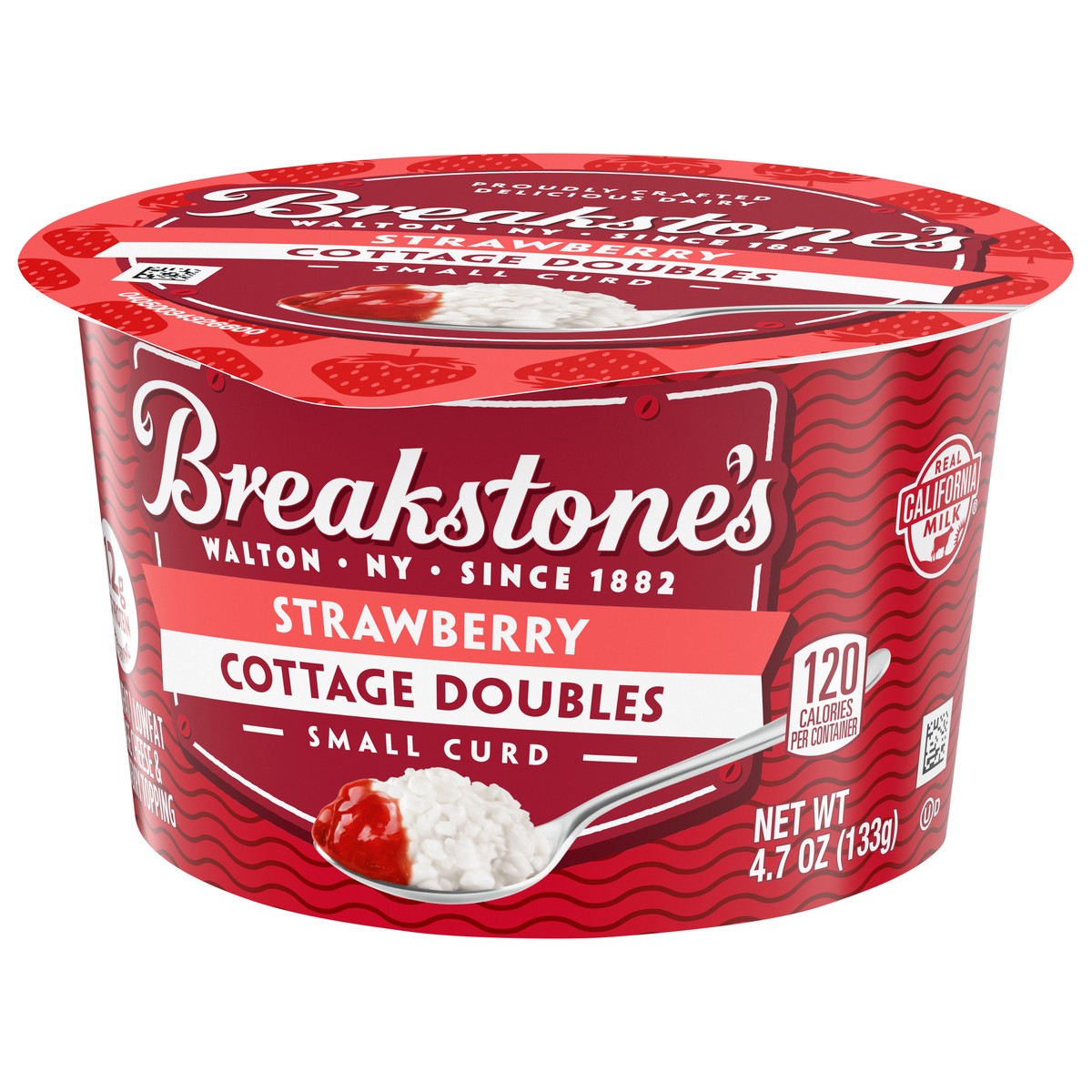 slide 4 of 11, Breakstone's Cottage Doubles Lowfat Cottage Cheese & Strawberry Topping with 2% Milkfat, 4.7 oz Cup, 4.7 oz