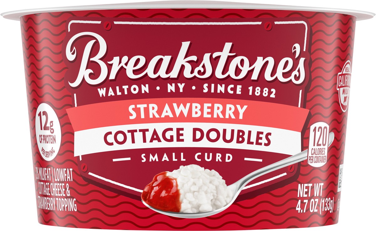 slide 2 of 11, Breakstone's Cottage Doubles Lowfat Cottage Cheese & Strawberry Topping with 2% Milkfat, 4.7 oz Cup, 4.7 oz