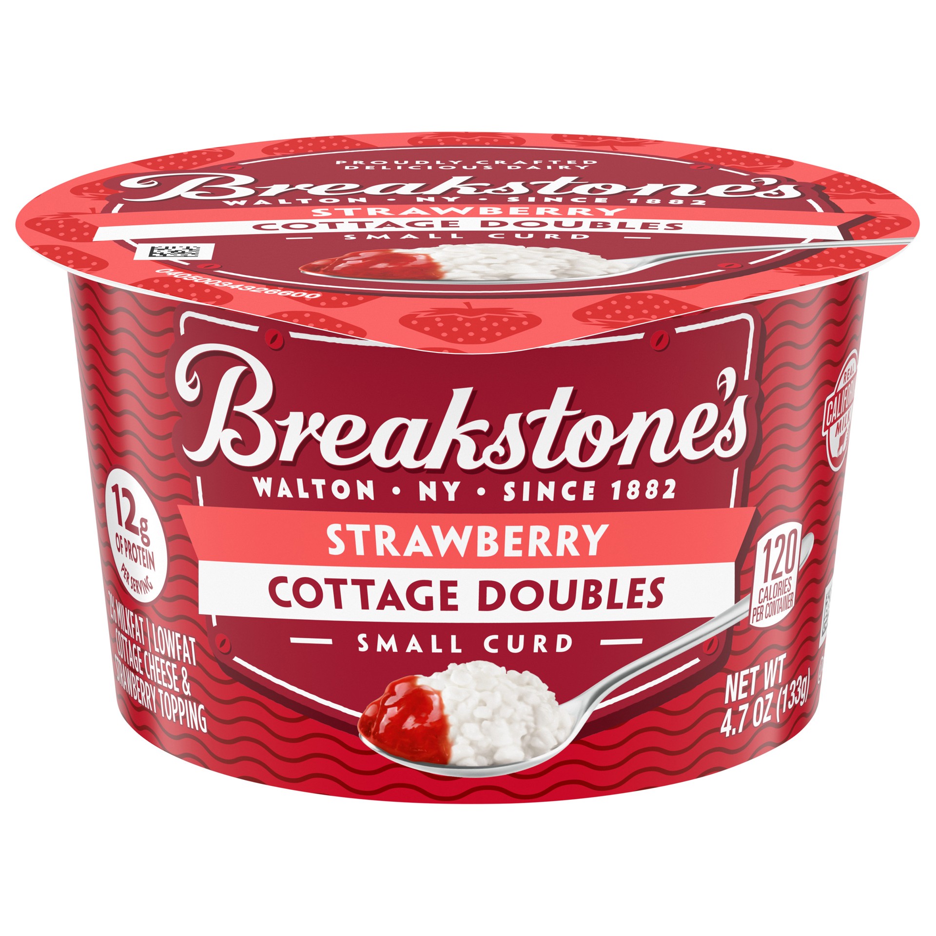 slide 1 of 11, Breakstone's Cottage Doubles Lowfat Cottage Cheese & Strawberry Topping with 2% Milkfat, 4.7 oz Cup, 4.7 oz