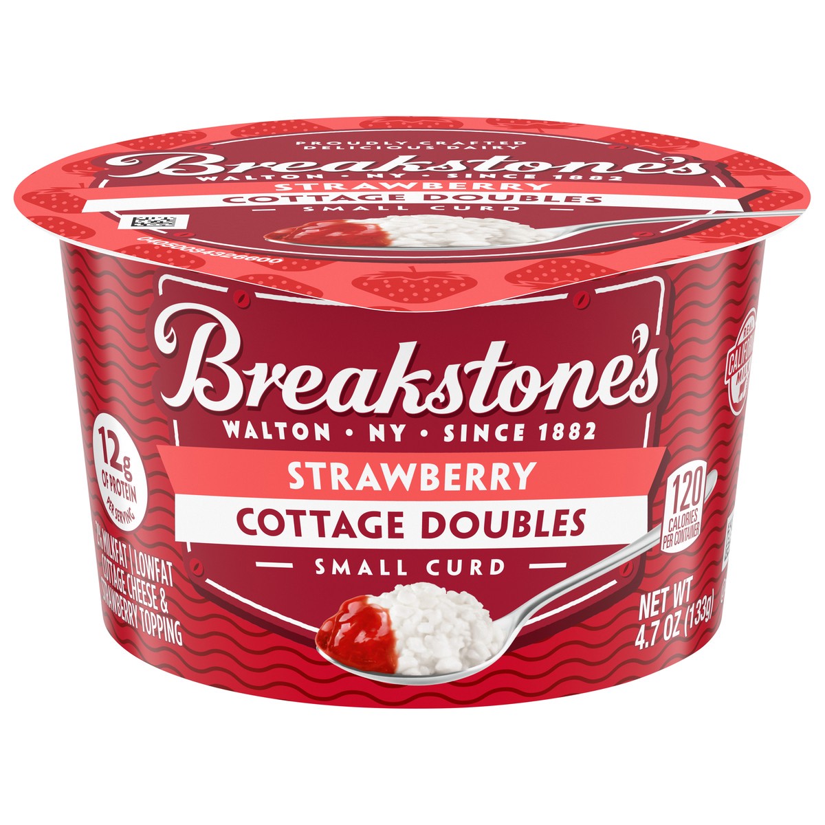 slide 9 of 11, Breakstone's Cottage Doubles Lowfat Cottage Cheese & Strawberry Topping with 2% Milkfat, 4.7 oz Cup, 4.7 oz