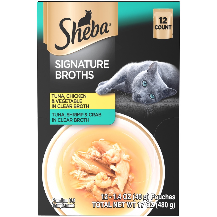 slide 1 of 1, Sheba Signature Broths Variety Pack Cat Food, 12 ct; 1.4 oz