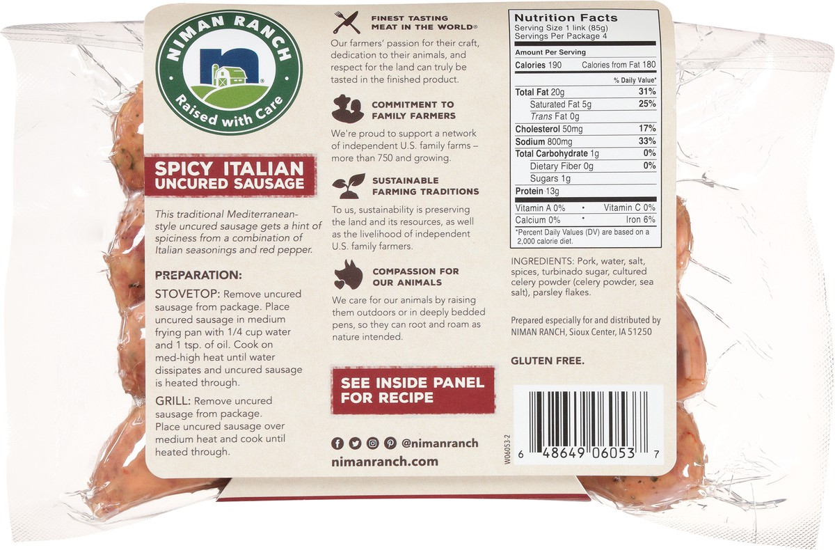 slide 15 of 15, Niman Ranch All Natural Uncured Spicy Italian Sausage 12 oz, 12 oz