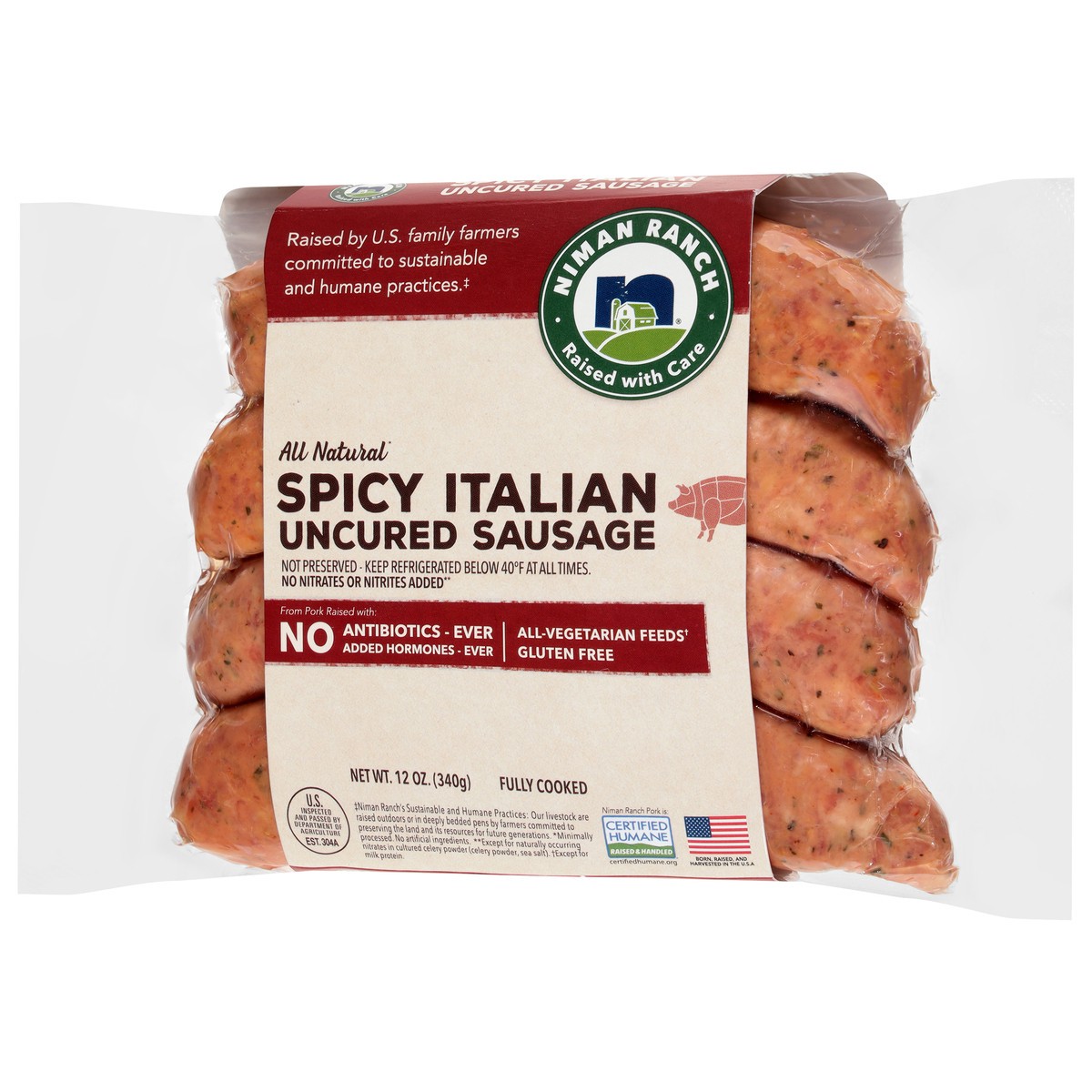 slide 9 of 15, Niman Ranch All Natural Uncured Spicy Italian Sausage 12 oz, 12 oz