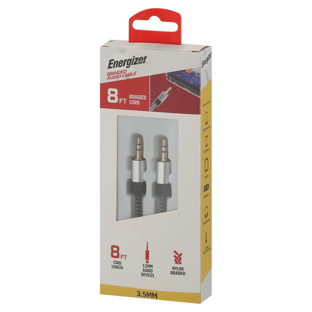 slide 7 of 11, Energizer 8 FT 3.5 MM Braided Cord Audio Cable 1 ea, 1 ct