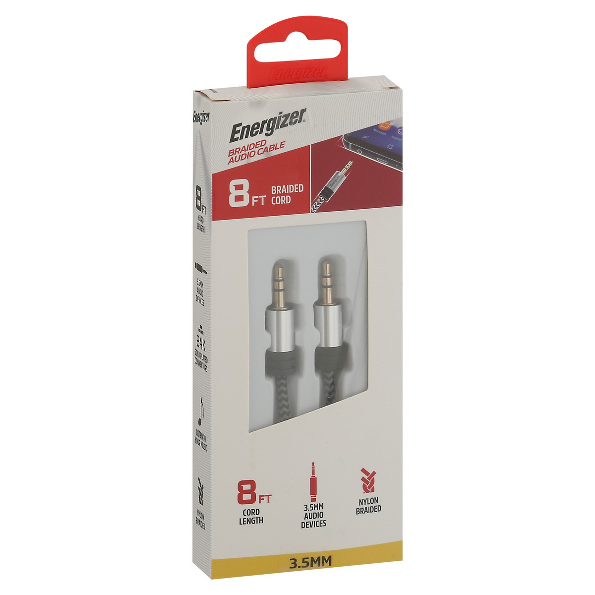 slide 2 of 11, Energizer 8 FT 3.5 MM Braided Cord Audio Cable 1 ea, 1 ct