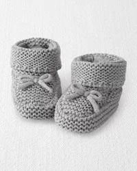 Littleplanet Baby Organic Cotton Crochet Booties - Gray, Size 3-12 Months