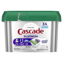 Cascade Platinum + Oxi Dishwasher Pods, Dishwasher Detergent, Dish Detergent Soap, Fresh, 34 Count
