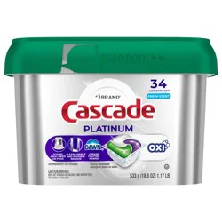 Cascade Platinum + Oxi Dishwasher Pods, Dishwasher Detergent, Dish Detergent Soap, Fresh, 34 Count