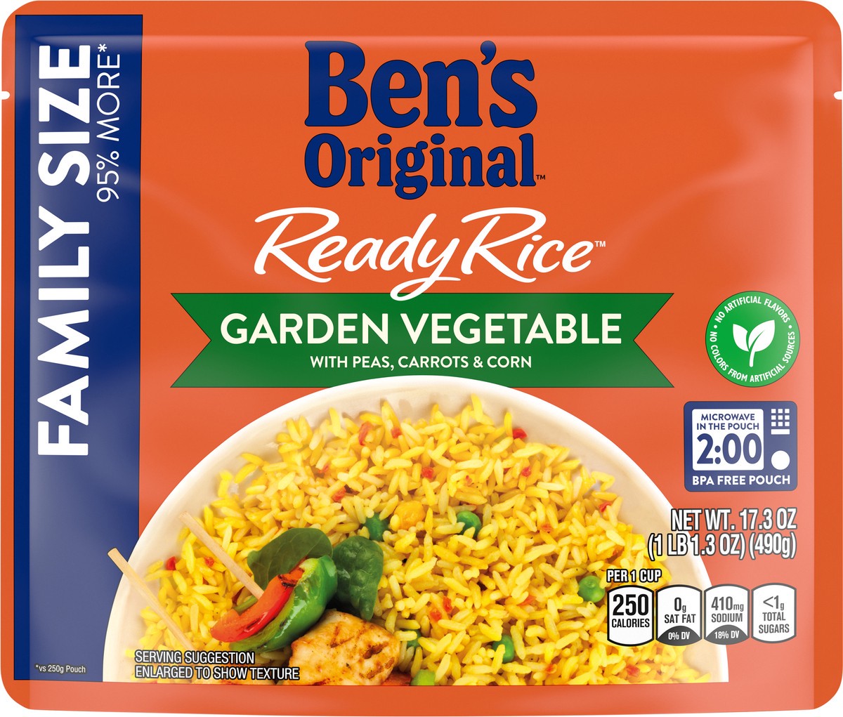slide 6 of 8, BENS ORIGINAL READY RICE Garden Vegetable Family Size, 17.3 oz