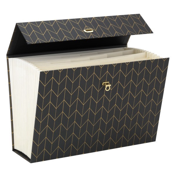 slide 3 of 3, Office Depot® Brand Paper Expanding Case File, 19 Pockets, Legal Paper Size, Gray/Gold Chevron, 1 ct