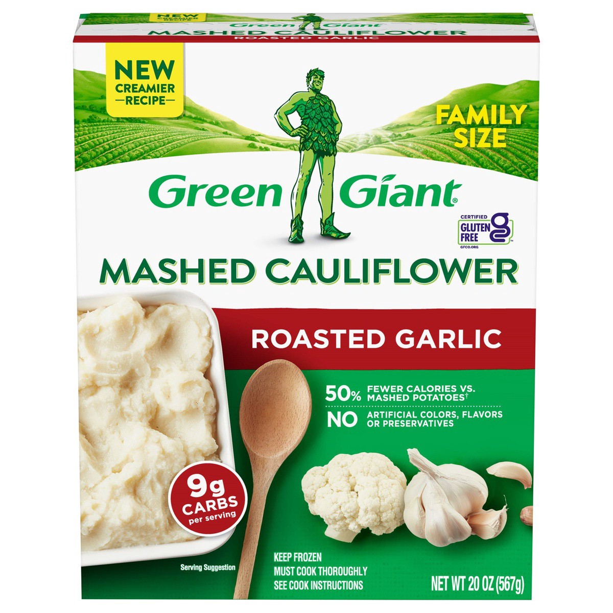 slide 1 of 9, Green Giant Roasted Garlic Mashed Cauliflower Family Size 20 oz, 20 oz