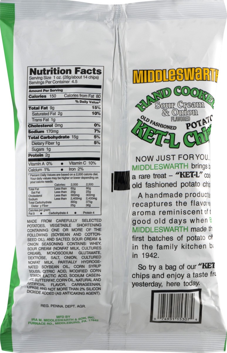 slide 7 of 9, Middleswarth Ket-L Hand Cooked Old Fashioned Sour Cream & Onion Flavored Potato Chips 3.5 oz, 4.5 oz