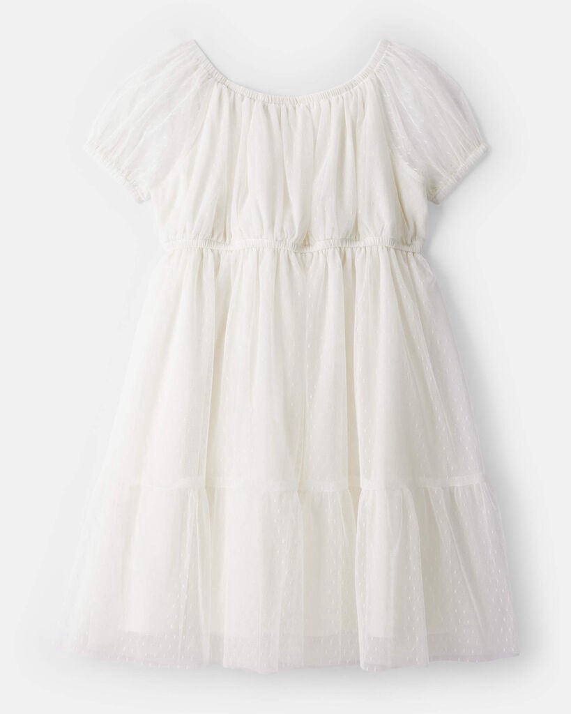 slide 3 of 3, Oshkosh Girls Short-Sleeve Tulle Dress - White White 4, 1 ct