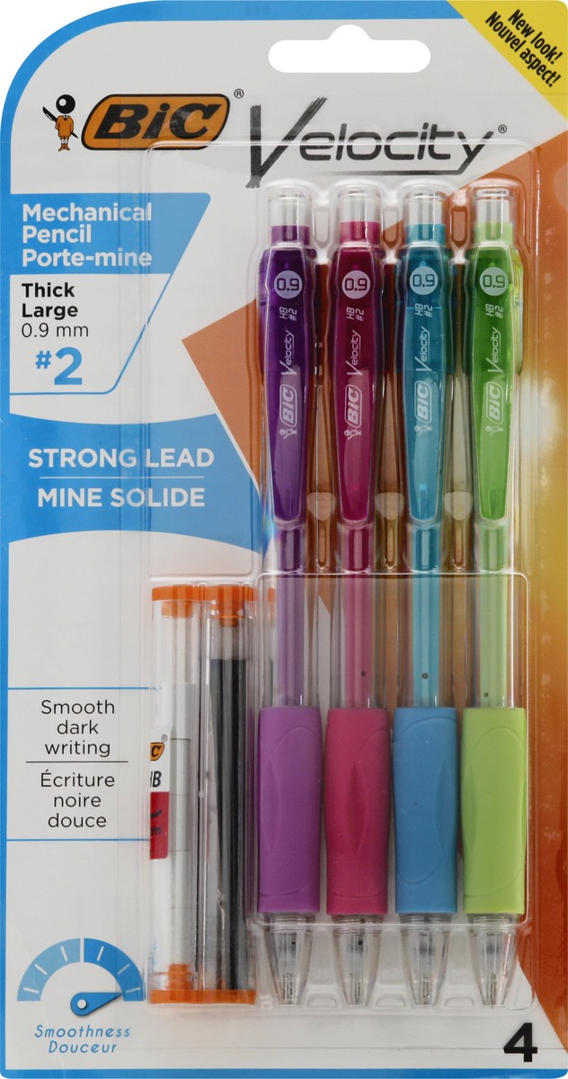 slide 1 of 9, BIC Velocity Thick Large (0.9 mm) No. 2 Strong Lead Mechanical Pencil 4 ea, 1 ct