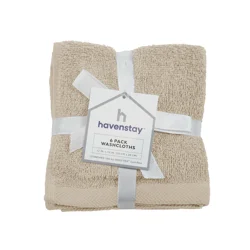Havenstay Washcloth, 12 in x 12 in, 6 pk, Oatmeal