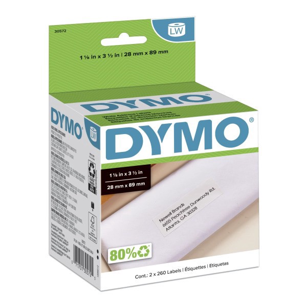slide 1 of 9, DYMO Address Labels, 1-1/8 x 3-1/2, White, 520 ct