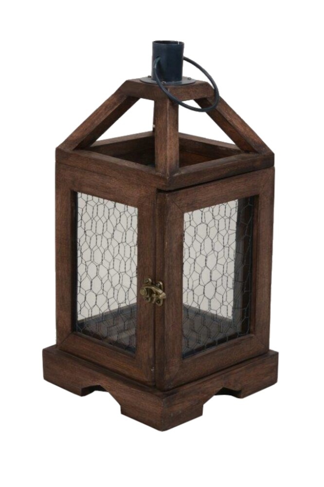 slide 1 of 1, HD Designs Mill Steel Wood Glass Lantern - Brown, 1 ct