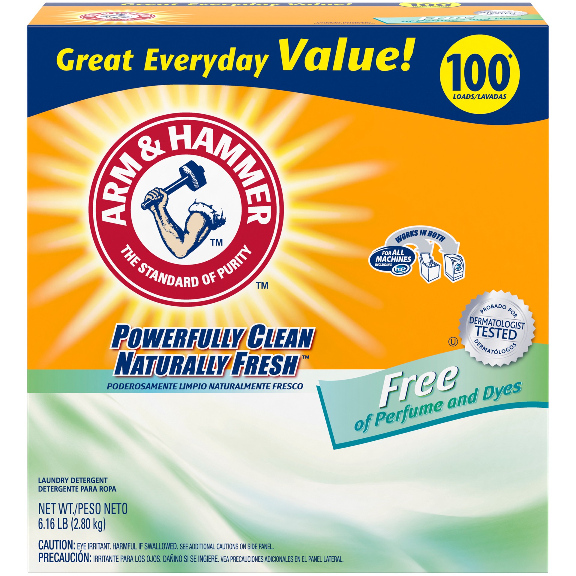 slide 1 of 4, Arm & Hammer Powder Laundry Detergent, Free of Perfume and Dyes, 100 Loads, 6.61 lb