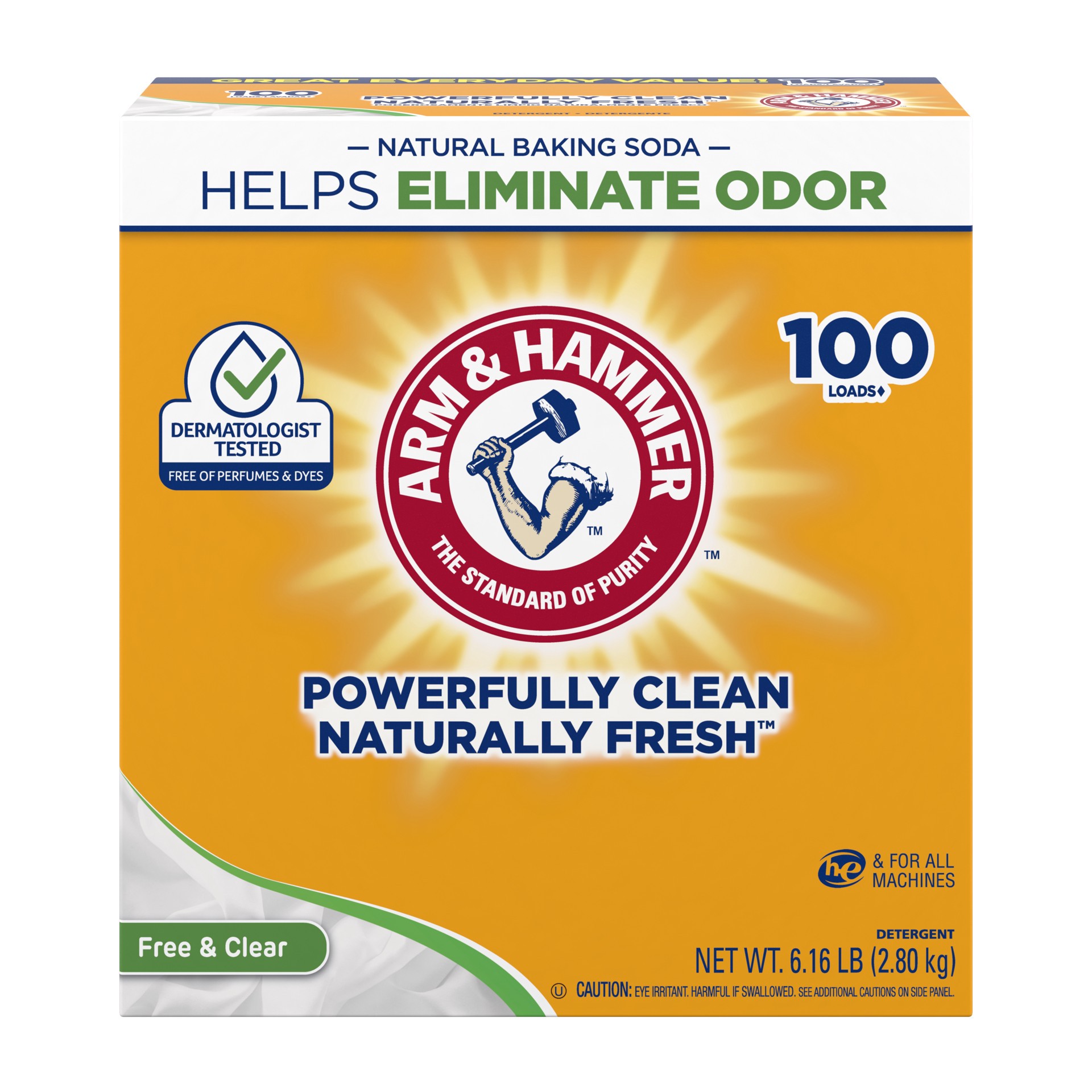 slide 1 of 4, ARM & HAMMER Powder Laundry Detergent, Free of Perfume and Dyes, 100 Loads, 6.61 lb