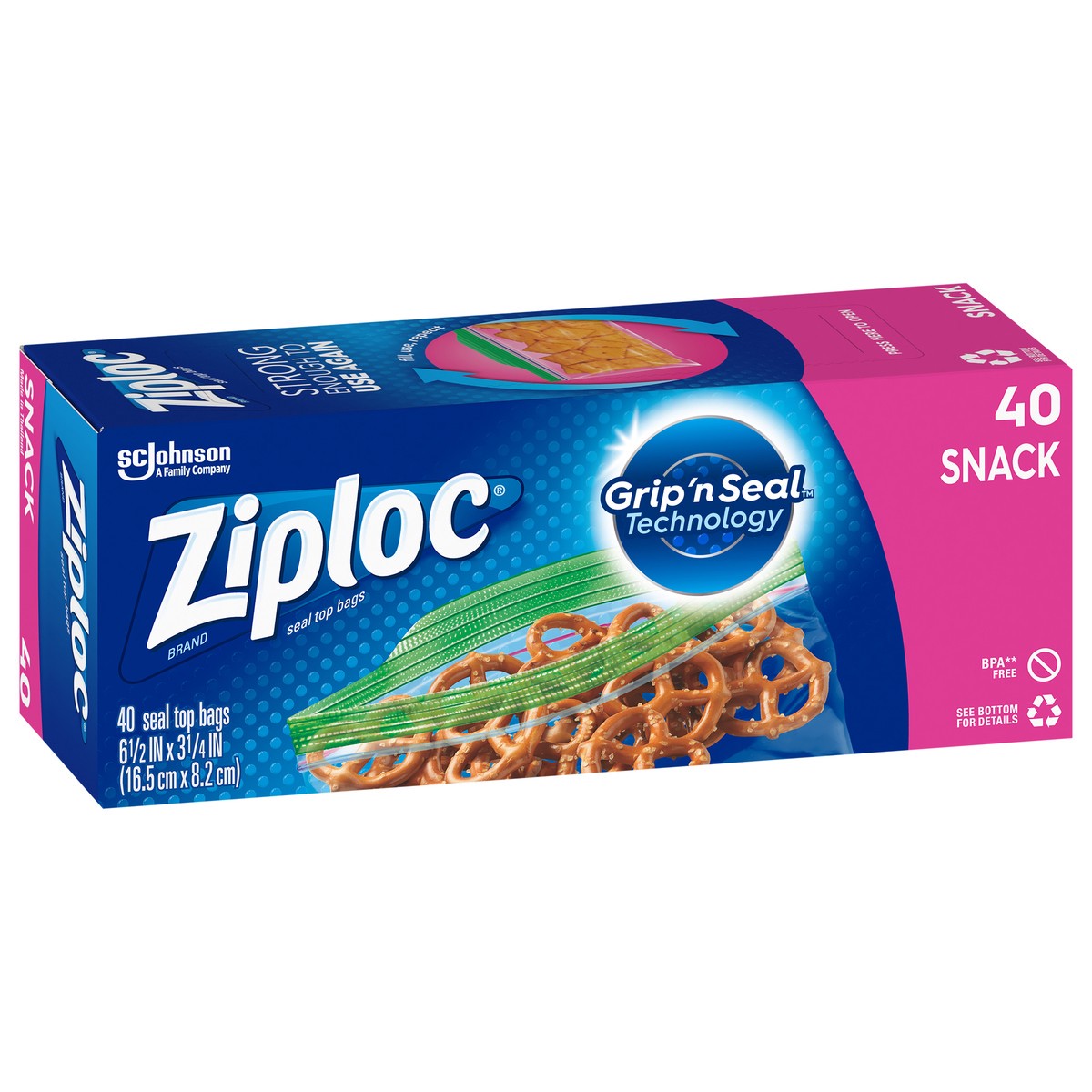 slide 2 of 6, Ziploc Brand Snack Bags with Grip 'n Seal Technology, 40 Count, 40 ct